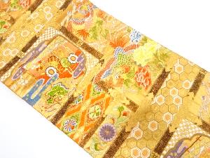 天井柄に鳳凰・古楽器模様織り出し袋帯